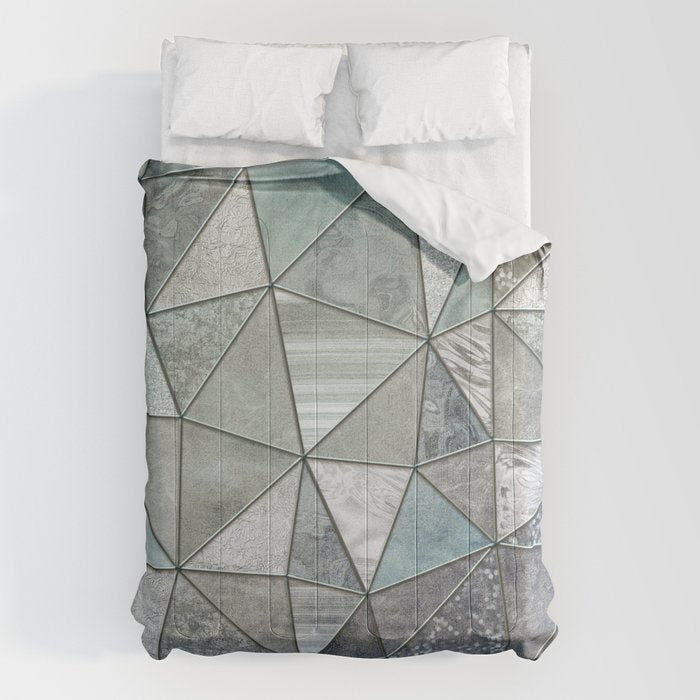Teal And Grey Triangles Stained Glass Style Comforter Gallery Image 1