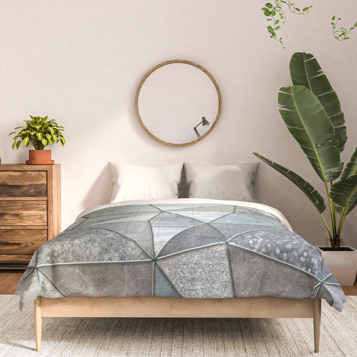 Teal And Grey Triangles Stained Glass Style Comforter Gallery Image 3