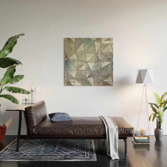 Teal And Grey Triangles Stained Glass Style Wood Wall Art Gallery Image 2