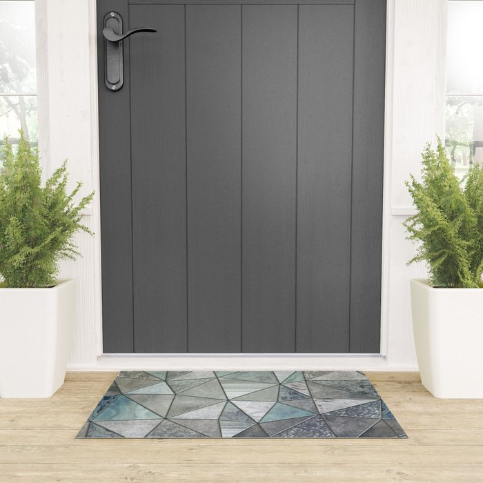 Teal And Grey Triangles Stained Glass Style Welcome Mat Gallery Image 3