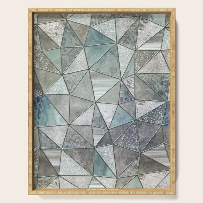 Teal And Grey Triangles Stained Glass Style Serving Tray Gallery Image 1