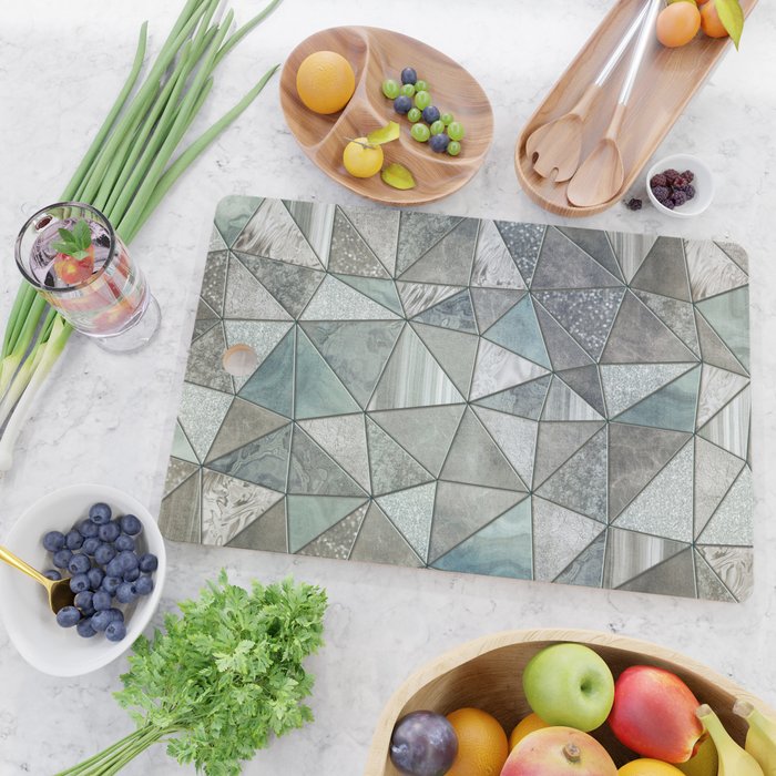 Teal And Grey Triangles Stained Glass Style Cutting Board Gallery Image 2