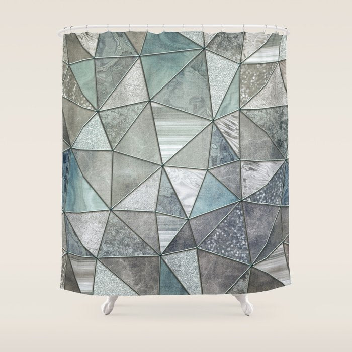 Teal And Grey Triangles Stained Glass Style Shower Curtain Gallery Image 1