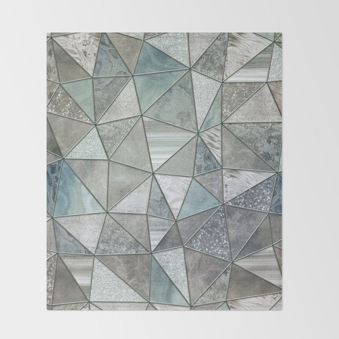 Teal And Grey Triangles Stained Glass Style Throw Blanket Gallery Image 2