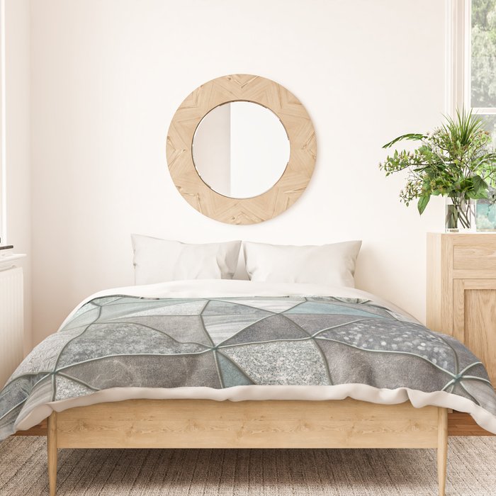 Teal And Grey Triangles Stained Glass Style Duvet Cover Gallery Image 3