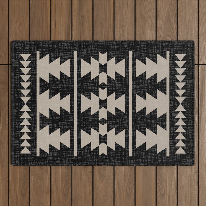 Southwestern Pattern 129 Black and Linen Outdoor Rug Gallery Image 1