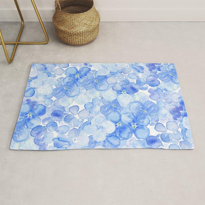 Elegant purple blue hand painted watercolor hortensia floral Rug Gallery Image 1
