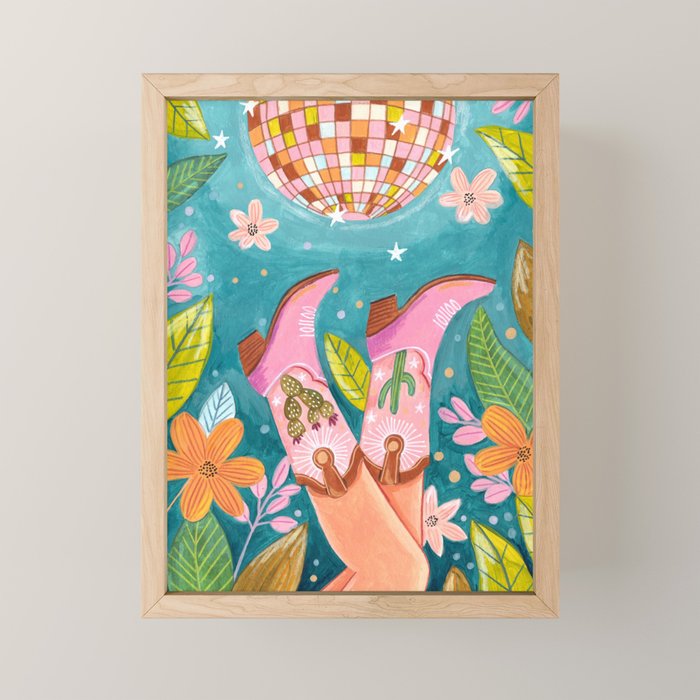 Cowboy boots and disco ball Mini Art Print Gallery Image 1