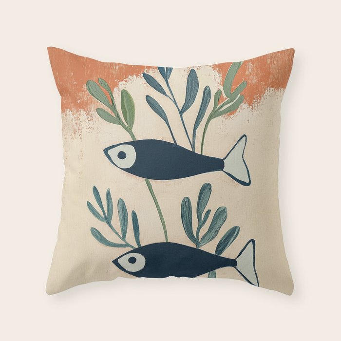 Two Swimming Fish Throw Pillow Gallery Image 1