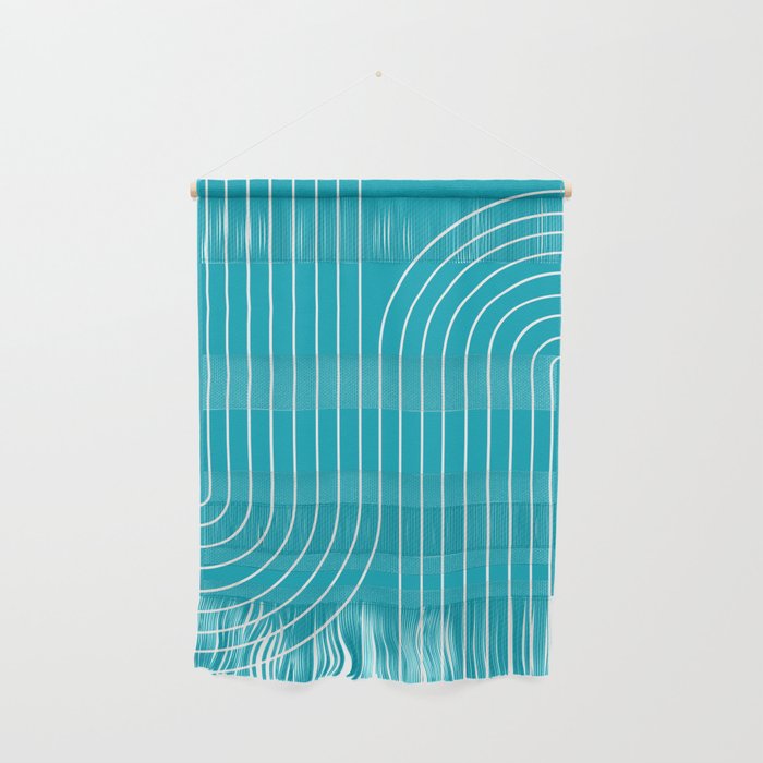 Minimal Line Curvature XV Bright Aqua Mid Century Modern Arch Abstract Wall Hanging Gallery Image 1