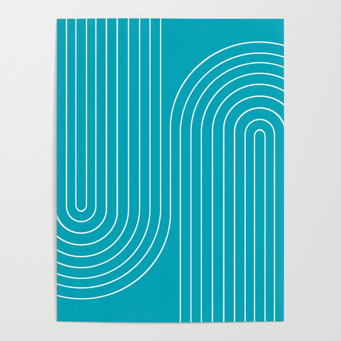 Minimal Line Curvature XV Bright Aqua Mid Century Modern Arch Abstract Poster Gallery Image 4