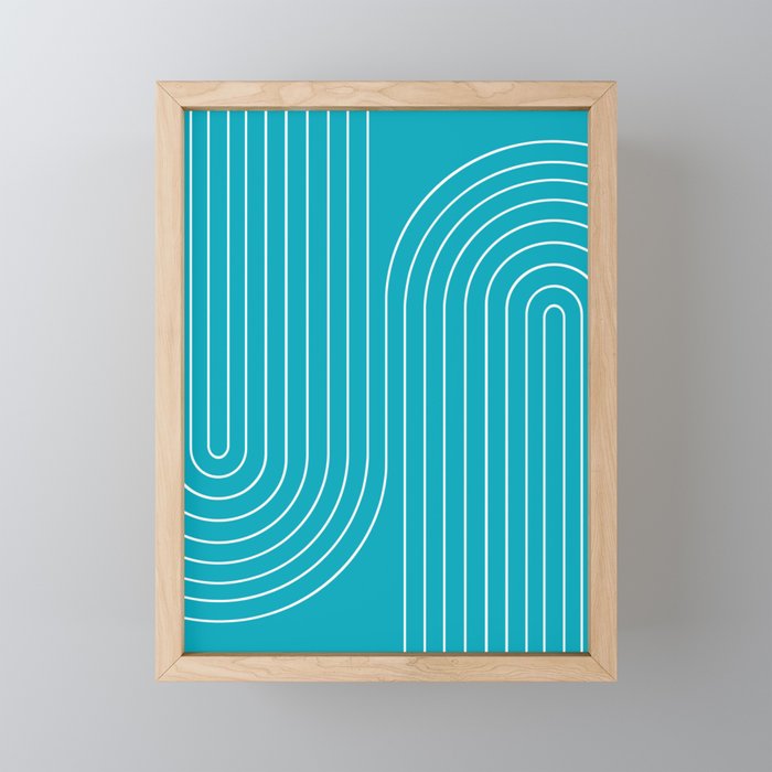 Minimal Line Curvature XV Bright Aqua Mid Century Modern Arch Abstract Mini Art Print Gallery Image 1