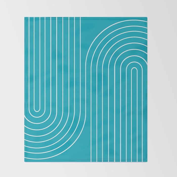 Minimal Line Curvature XV Bright Aqua Mid Century Modern Arch Abstract Throw Blanket Gallery Image 2