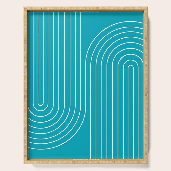 Minimal Line Curvature XV Bright Aqua Mid Century Modern Arch Abstract Serving Tray Gallery Image 1
