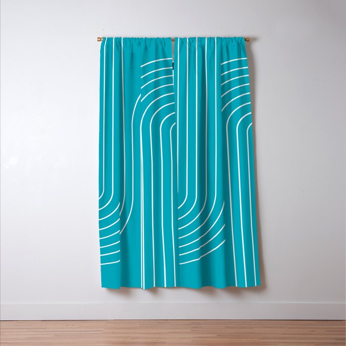 Minimal Line Curvature XV Bright Aqua Mid Century Modern Arch Abstract Window Curtain Gallery Image 3