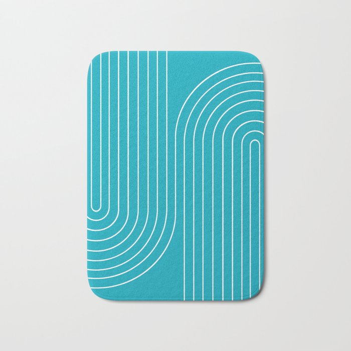 Minimal Line Curvature XV Bright Aqua Mid Century Modern Arch Abstract Bath Mat Gallery Image 1