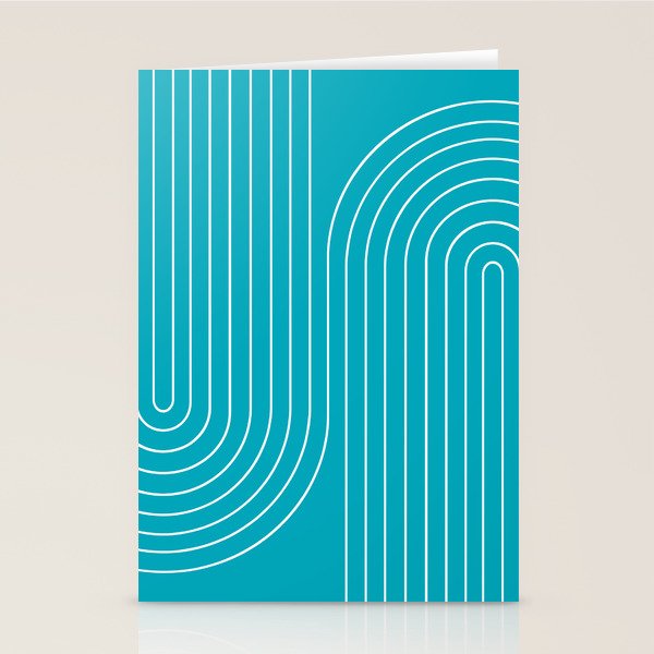 Minimal Line Curvature XV Bright Aqua Mid Century Modern Arch Abstract Stationery Card Gallery Image 1