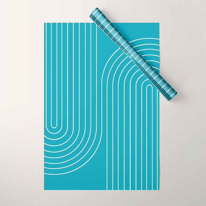 Minimal Line Curvature XV Bright Aqua Mid Century Modern Arch Abstract Wrapping Paper Gallery Image 1