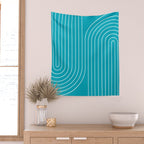 Minimal Line Curvature XV Bright Aqua Mid Century Modern Arch Abstract Wall Tapestry Gallery Image 2
