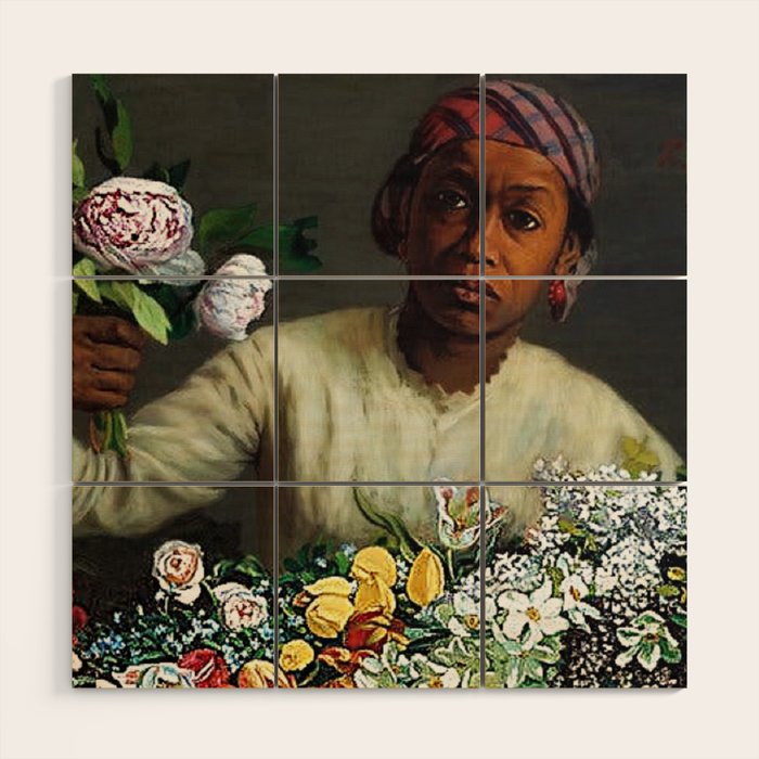 African American Masterpiece 'Young Woman with Peonies' by Frederic Bazille Wood Wall Art Gallery Image 1