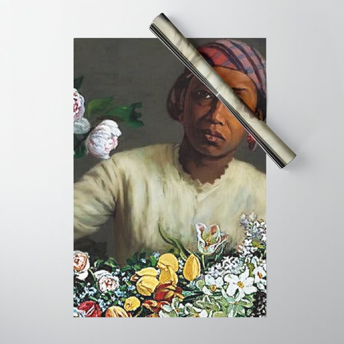 African American Masterpiece 'Young Woman with Peonies' by Frederic Bazille Wrapping Paper Gallery Image 1