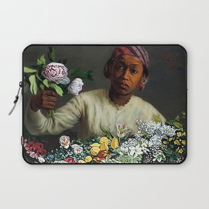 African American Masterpiece 'Young Woman with Peonies' by Frederic Bazille Laptop Sleeve Gallery Image 1