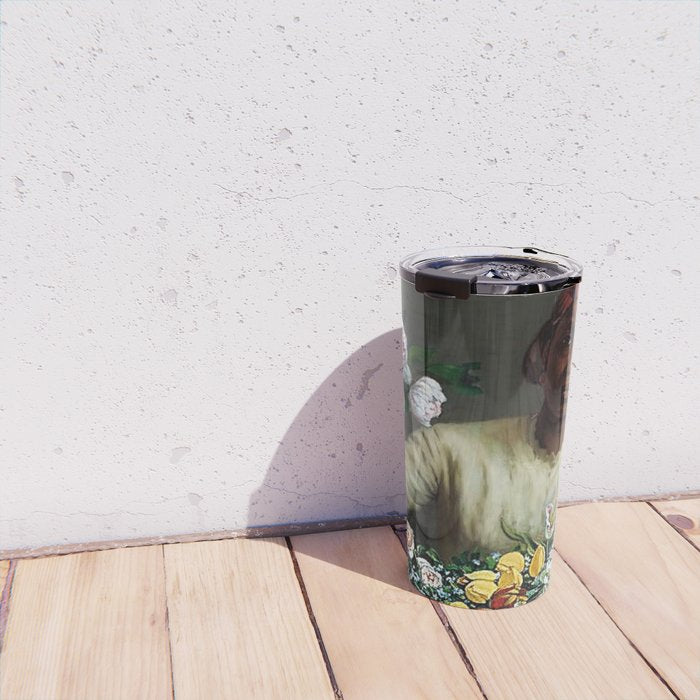 African American Masterpiece 'Young Woman with Peonies' by Frederic Bazille Travel Mug Gallery Image 4