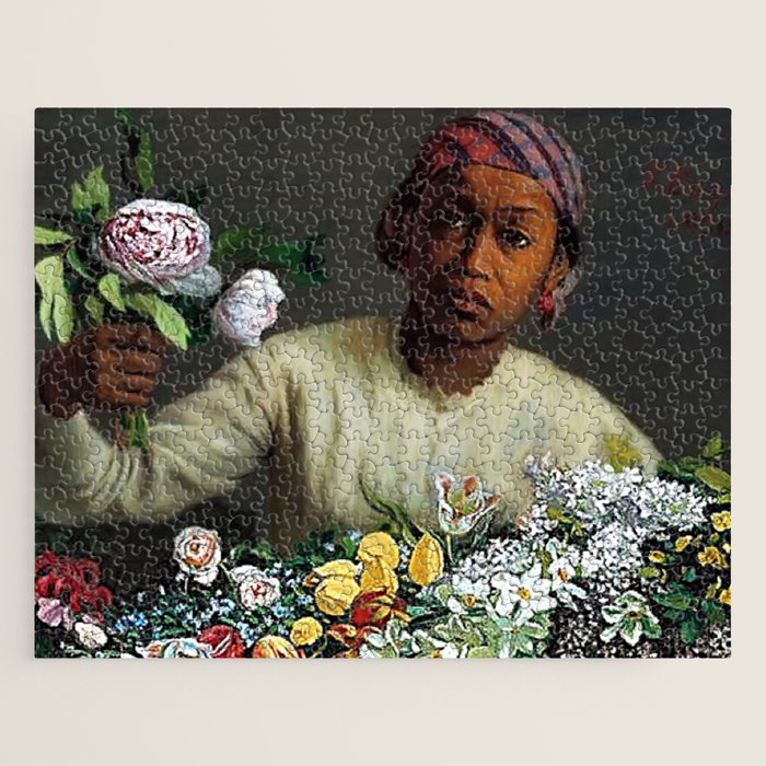 African American Masterpiece 'Young Woman with Peonies' by Frederic Bazille Jigsaw Puzzle Gallery Image 1