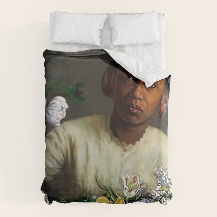 African American Masterpiece 'Young Woman with Peonies' by Frederic Bazille Duvet Cover Gallery Image 6