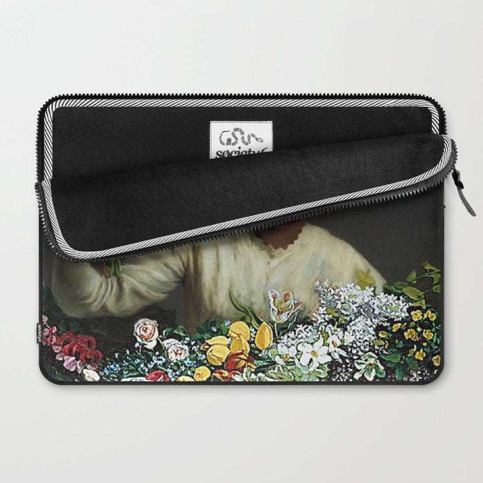 African American Masterpiece 'Young Woman with Peonies' by Frederic Bazille Laptop Sleeve Gallery Image 2