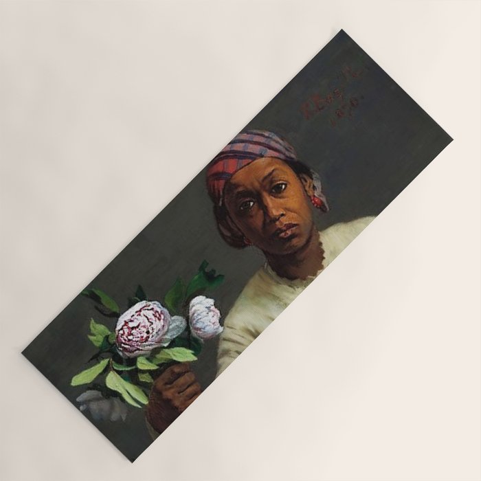 African American Masterpiece 'Young Woman with Peonies' by Frederic Bazille Yoga Mat Gallery Image 1