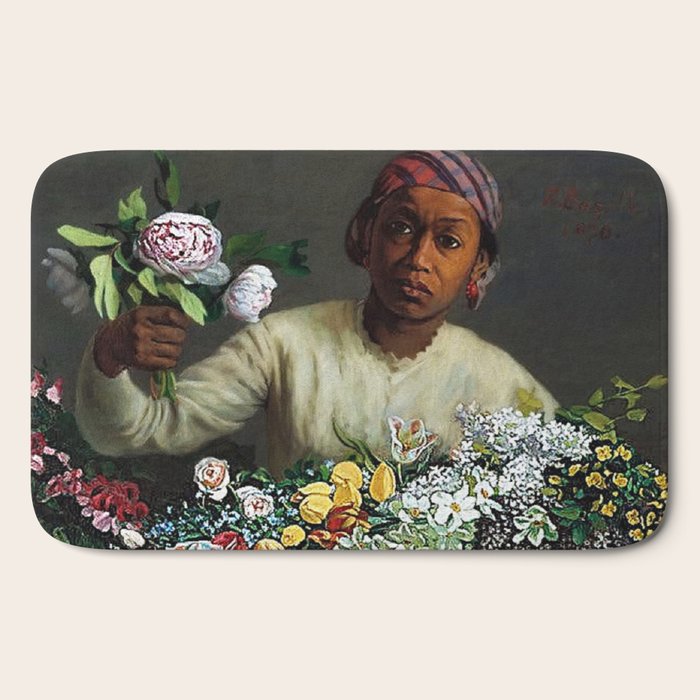 African American Masterpiece 'Young Woman with Peonies' by Frederic Bazille Bath Mat Gallery Image 2