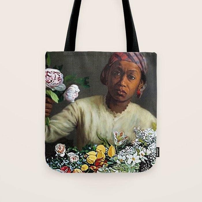 African American Masterpiece 'Young Woman with Peonies' by Frederic Bazille Tote Bag Gallery Image 1