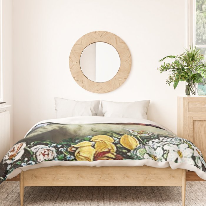 African American Masterpiece 'Young Woman with Peonies' by Frederic Bazille Duvet Cover Gallery Image 3