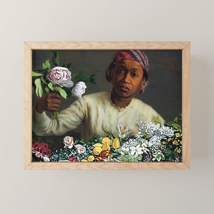 African American Masterpiece 'Young Woman with Peonies' by Frederic Bazille Mini Art Print Gallery Image 1