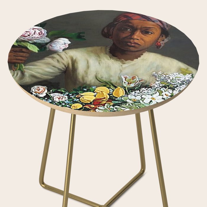 African American Masterpiece 'Young Woman with Peonies' by Frederic Bazille Side Table Gallery Image 2