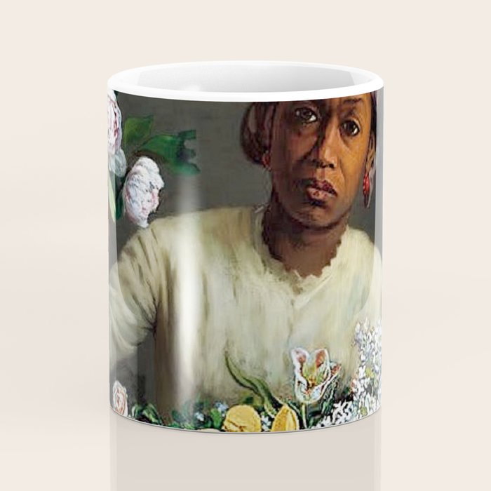 African American Masterpiece 'Young Woman with Peonies' by Frederic Bazille Coffee Mug Gallery Image 4