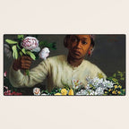 African American Masterpiece 'Young Woman with Peonies' by Frederic Bazille Desk Mat Gallery Image 3