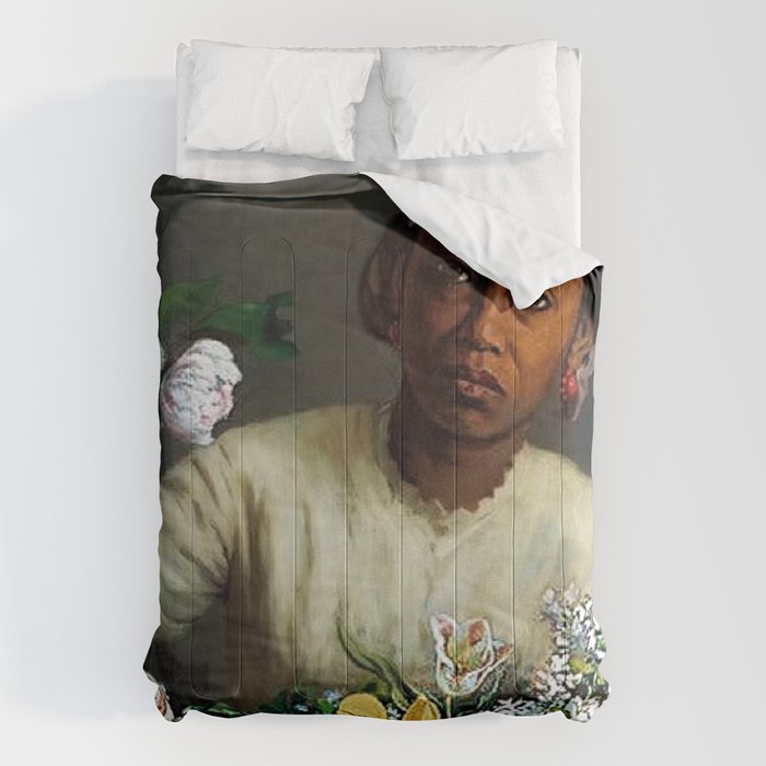 African American Masterpiece 'Young Woman with Peonies' by Frederic Bazille Comforter Gallery Image 1