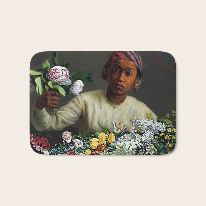 African American Masterpiece 'Young Woman with Peonies' by Frederic Bazille Bath Mat Gallery Image 1