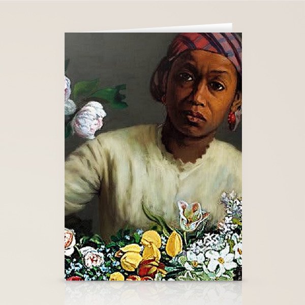 African American Masterpiece 'Young Woman with Peonies' by Frederic Bazille Stationery Card Gallery Image 2