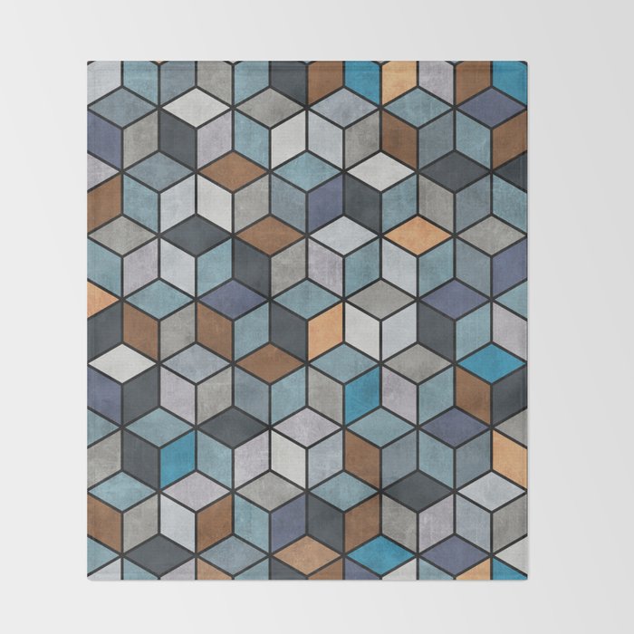 Colorful Concrete Cubes - Blue, Grey, Brown Throw Blanket Gallery Image 2