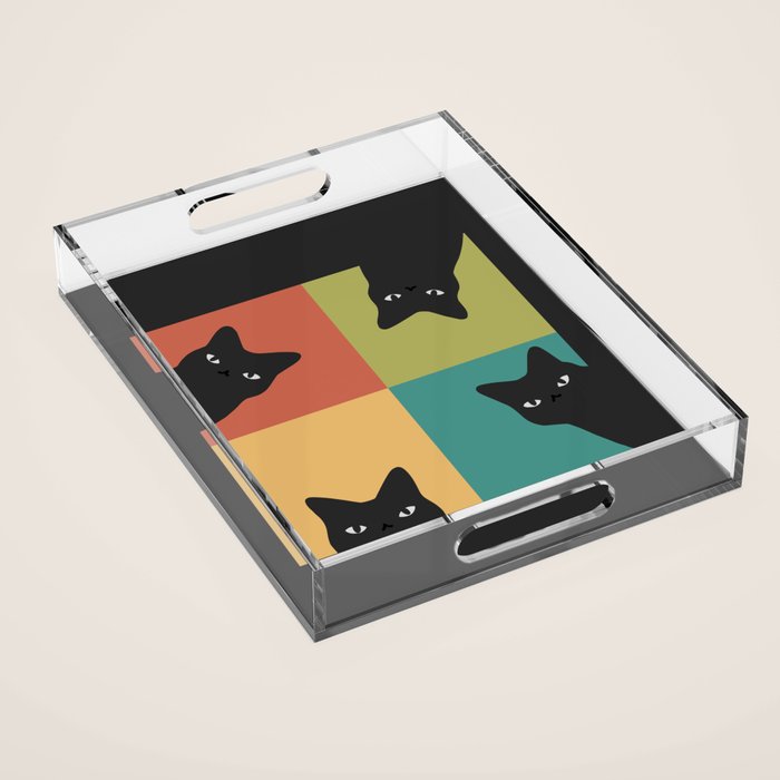 Black Cat Peeking 2x2 Acrylic Tray Gallery Image 1
