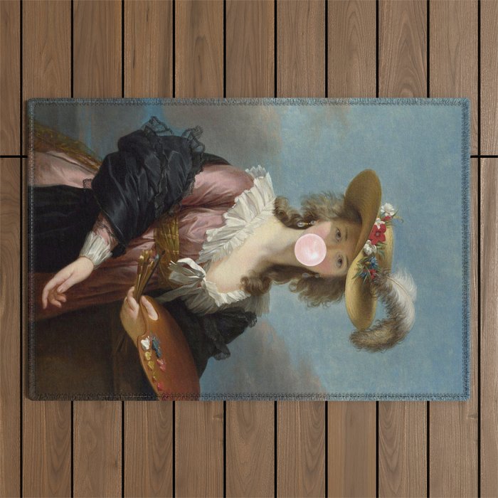 Bubble Gum Diva in a Straw Hat Outdoor Rug Gallery Image 1