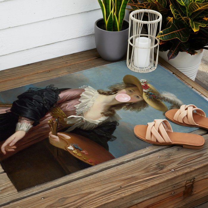 Bubble Gum Diva in a Straw Hat Outdoor Rug Gallery Image 2