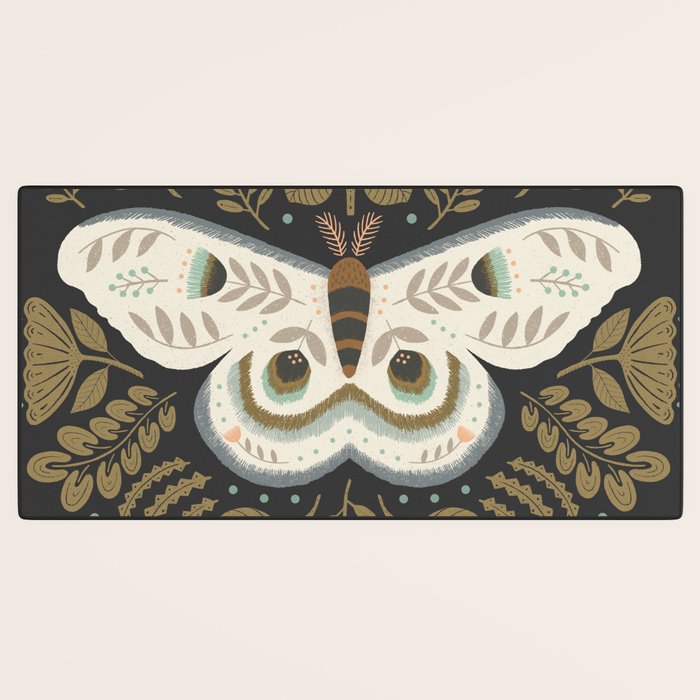 Folk Art Moth - Black Desk Mat Gallery Image 3