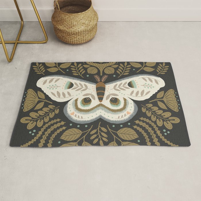 Folk Art Moth - Black Rug Gallery Image 1