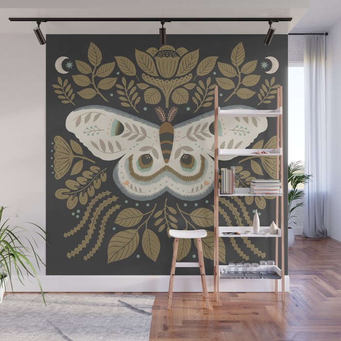 Folk Art Moth - Black Wall Mural Gallery Image 1