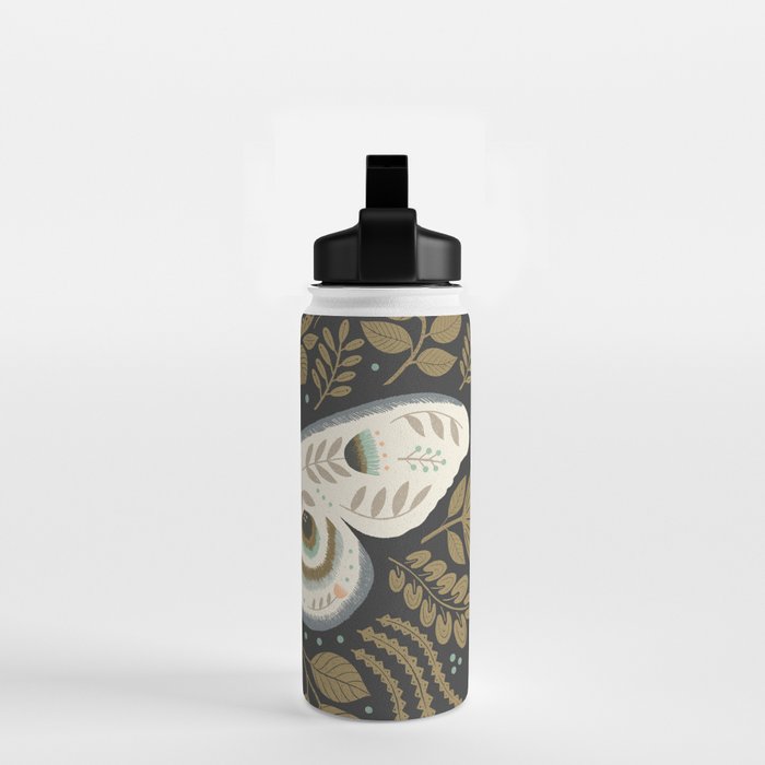 Folk Art Moth - Black Water Bottle Gallery Image 2