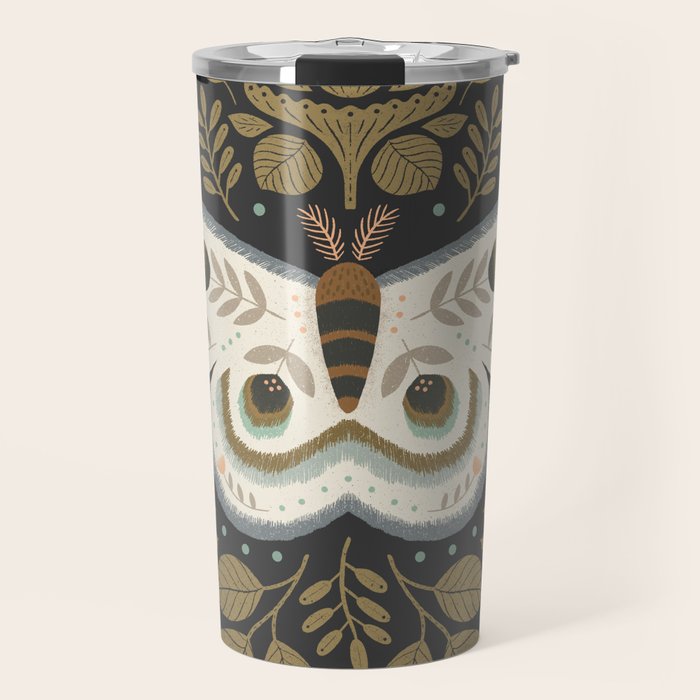 Folk Art Moth - Black Travel Mug Gallery Image 1